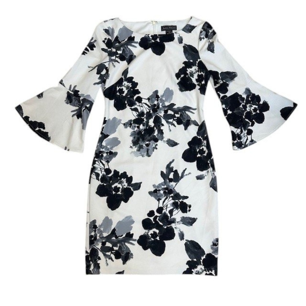 Jessica Howard White Floral Bell Sleeve Sheath‎ Dress Party Cocktail SZ 6 - Picture 4 of 12
